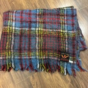 Vtg 60s 70s Creagaran Mohair Wool Blanket Throw Tartan Plaid Scotland 63x45